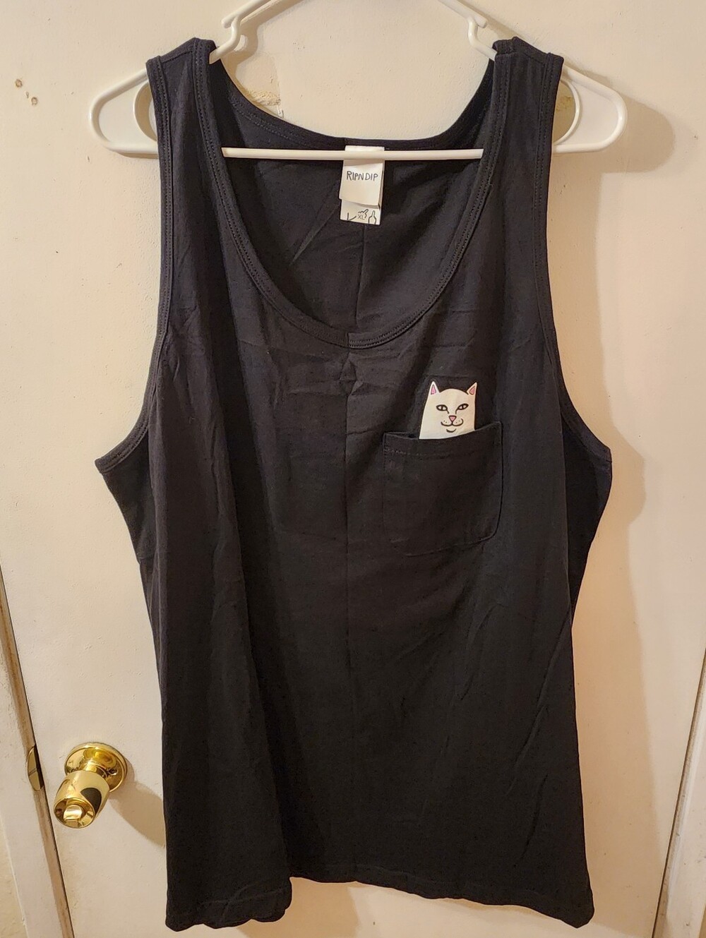 RipNDip Black Pocket Tank Cat/Lord Nermal Peeking Throwing Up The Middle Fingers